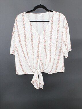 THREAD &‎ CLOVER Boho Spring/Summer Blouse Front Tie Baggy Sleeves Flowy Sz Med